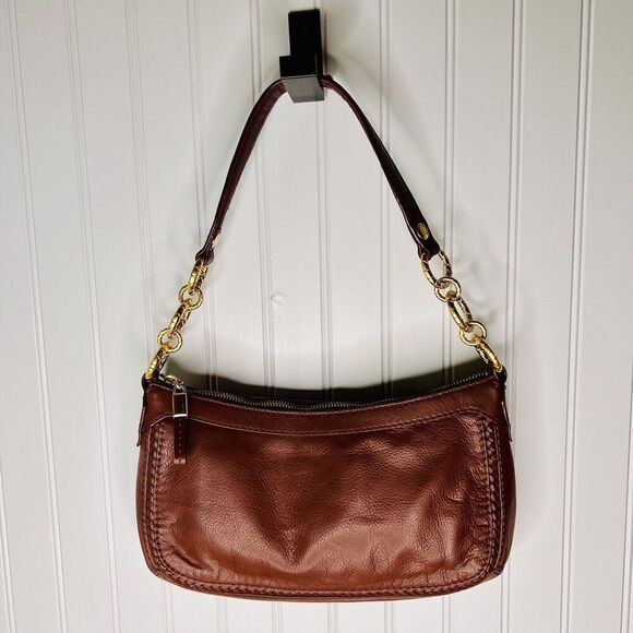 Elliot Lucca Leather Hand Shoulder Bag Purse Gold Textured HW Woven Details B1 - Picture 1 of 14